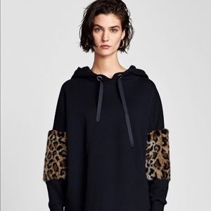 ZARA LEOPARD FUR SLEEVE HOODIE